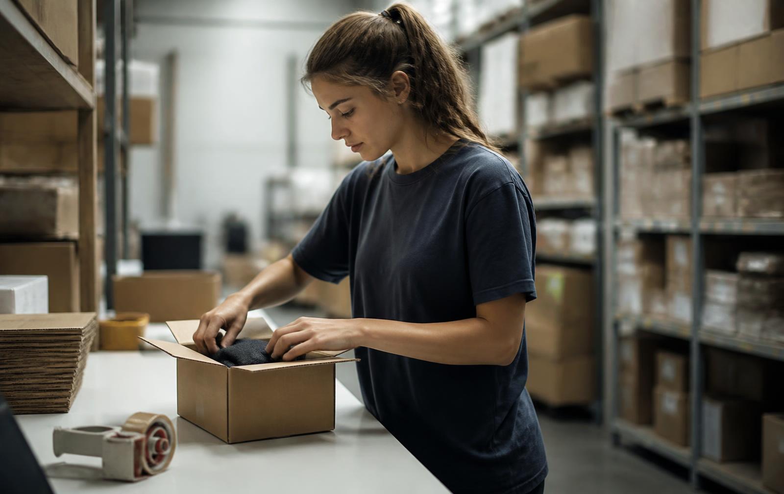 Een medewerker pakt een online bestelling in